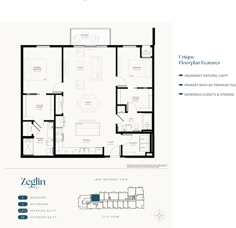 Floor plan for 2 beds, 2 baths, 1272 sqft
